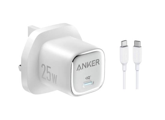 Anker 25W USB C Charger Block, Compact and Foldable, Supports PPS Fast Charging for Galaxy S24/Z Fold/Z Flip/Tab, iPhone 17/16 Series, iPad with Cable - White